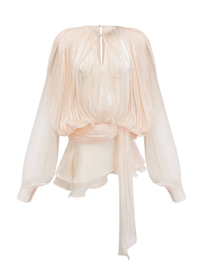 Eugnie Neutral Fully Pleated Ruffled Mini Dress